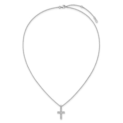Sterling Shimmer Sterling Silver Rhodium-plated CZ 11 Stone Cross with Extension Necklace