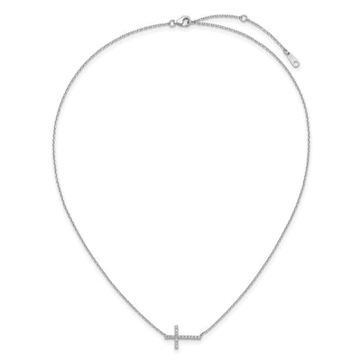 Sterling Shimmer Sterling Silver Rhodium-plated CZ 17 Stone Sideway Cross with Extension Necklace