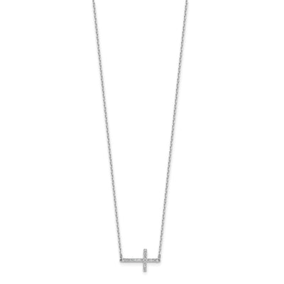 Sterling Shimmer Sterling Silver Rhodium-plated CZ 16 Stone Sideway Cross with Extension Necklace