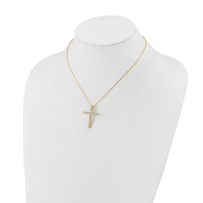 Sterling Shimmer Sterling Silver Gold-tone Flash Gold-plated CZ 21 Stone Cross with Extension Necklace