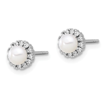 Sterling Silver Rh-plated FWC Pearl and CZ Earrings and Pendant Set