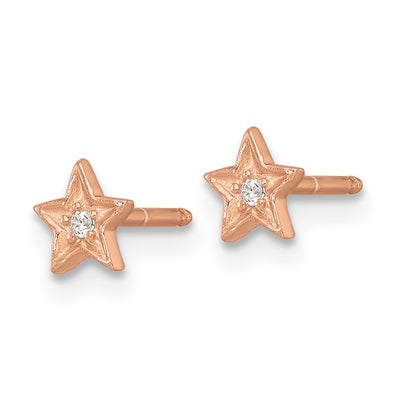 Sterling Silver Rose-tone White CZ Star Childrens Necklace and Post Earrings Set
