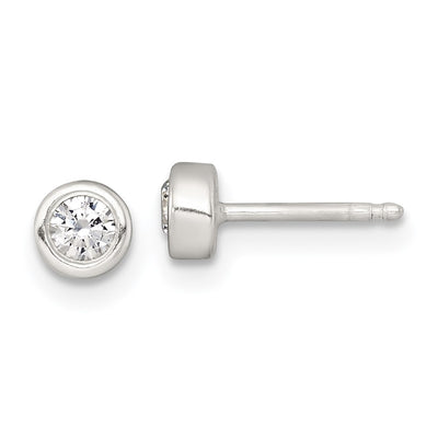 Sterling Silver Polished White CZ Childrens Necklace and Post Earrings Set