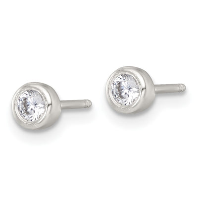 Sterling Silver Polished White CZ Childrens Necklace and Post Earrings Set