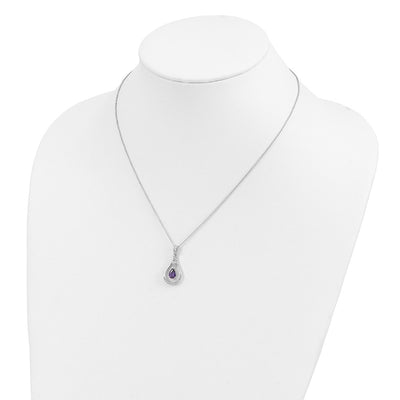 Sentimental Expressions Sterling Silver Rhodium-plated Feb. CZ Stone Never Forget Tear Birthstone Necklace