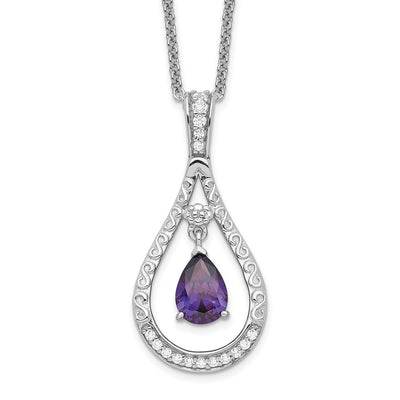 Sentimental Expressions Sterling Silver Rhodium-plated Feb. CZ Stone Never Forget Tear Birthstone Necklace