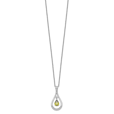 Sentimental Expressions Sterling Silver Rhodium-plated Aug. CZ Stone Never Forget Tear 18in Birthstone Necklace
