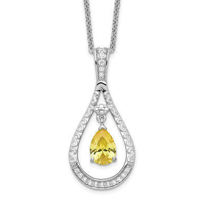 Sentimental Expressions Sterling Silver Rhodium-plated Nov. CZ Stone Never Forget Tear Birthstone Necklace