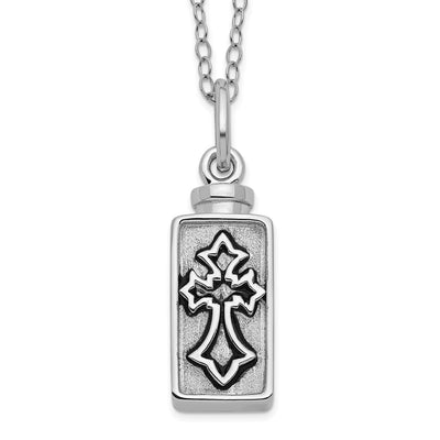 Sentimental Expressions Sterling Silver Rhodium-plated Antiqued Rectangle Box Cross Ash Holder Necklace