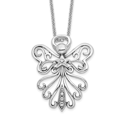 Sentimental Expressions Sterling Silver Rhodium-plated CZ Antiqued Angel, Heavenly Angel Necklace