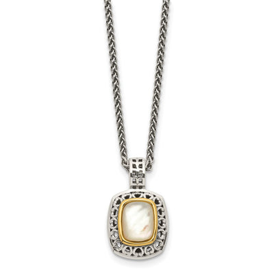 Shey Couture Sterling Silver with 14K Accent Antiqued Mother Of Pearl Necklace, 18 x 16mm