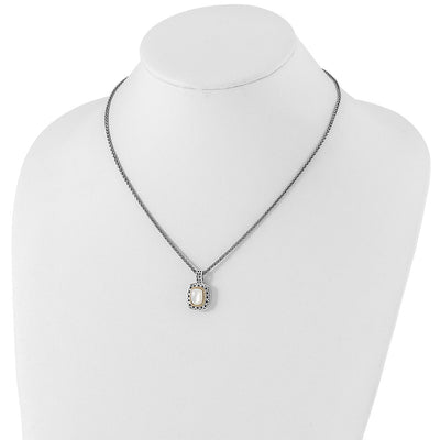 Shey Couture Sterling Silver with 14K Accent Antiqued Mother Of Pearl Necklace, 18 x 16mm