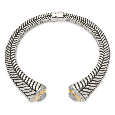 Shey Couture Sterling Silver With 14K Accent Antiqued 12 Carat Diamond Hinged Cuff Braceletsilver14K