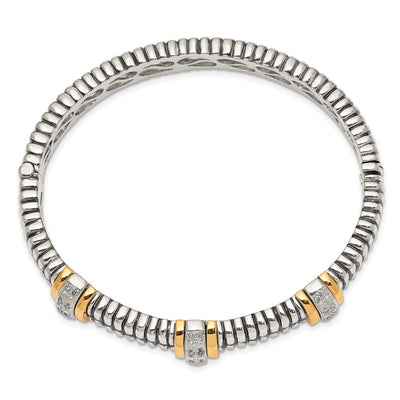 Shey Couture Sterling Silver with 14K Accent Antiqued 1/4 carat Diamond Hinged Bangle Bracelet