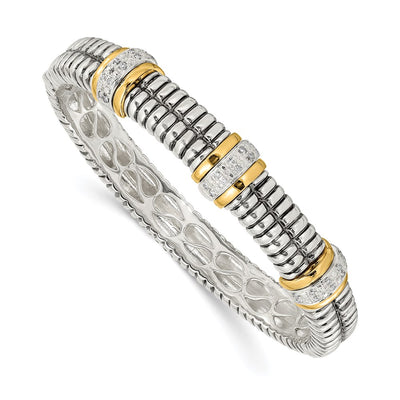 Shey Couture Sterling Silver with 14K Accent Antiqued 1/4 carat Diamond Hinged Bangle Bracelet