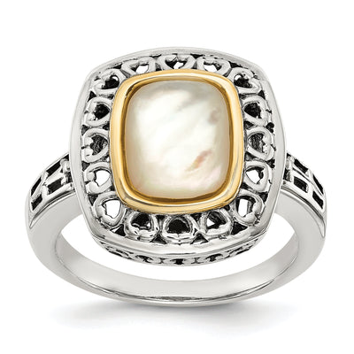 Shey Couture Sterling Silver with 14K Accent Antiqued Mother of Pearl Ring