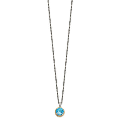 Shey Couture Sterling Silver with 14K Accent Antiqued Round Blue Topaz Necklace, 20 x 14mm