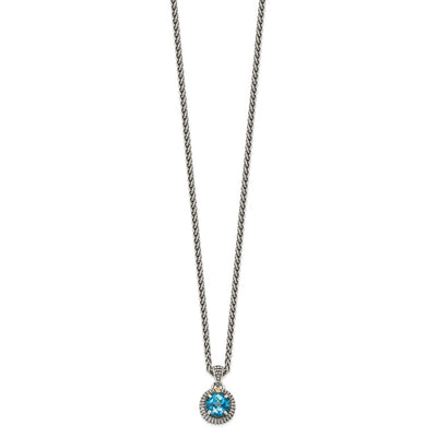 Shey Couture Sterling Silver with 14K Accent Antiqued Round Blue Topaz Necklace, 18 x 11mm
