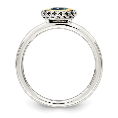 Shey Couture Sterling Silver with 14K Accent Antiqued Round Blue Topaz Ring