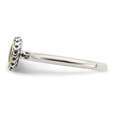 Shey Couture Sterling Silver with 14K Accent Antiqued Round Blue Topaz Ring