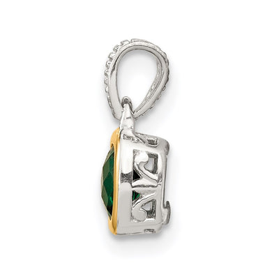 Shey Couture Sterling Silver Rhodium-plated with 14K Accent Polished Cushion-cut Created Emerald Pendant