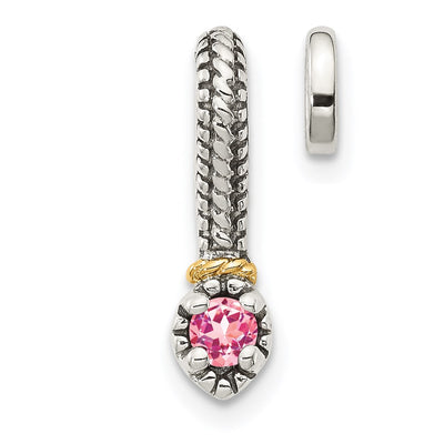 Shey Couture Sterling Silver Antiqued with 14K Accent Polished Pink Tourmaline Chain Slide Pendant
