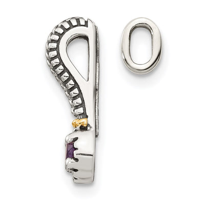 Shey Couture Sterling Silver Antiqued with 14K Accent Polished Amethyst Chain Slide Pendant