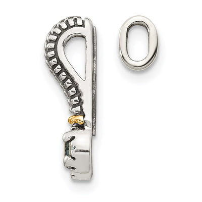 Shey Couture Sterling Silver Antiqued with 14K Accent Polished Aquamarine Chain Slide Pendant