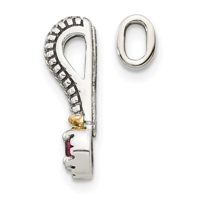 Shey Couture Sterling Silver Antiqued with 14K Accent Polished Rhodolite Garnet Chain Slide Pendant