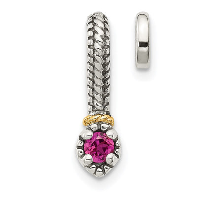 Shey Couture Sterling Silver Antiqued with 14K Accent Polished Created Ruby Chain Slide Pendant