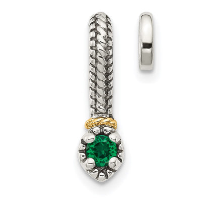 Shey Couture Sterling Silver Antiqued with 14K Accent Polished Created Emerald Chain Slide Pendant