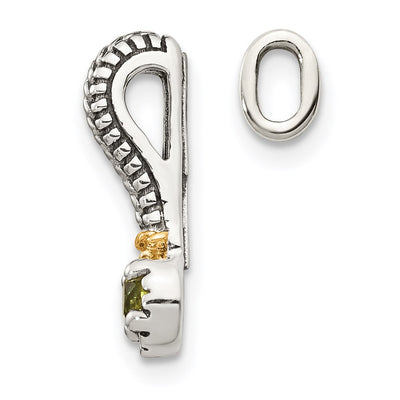 Shey Couture Sterling Silver Antiqued with 14K Accent Polished Peridot Chain Slide Pendant