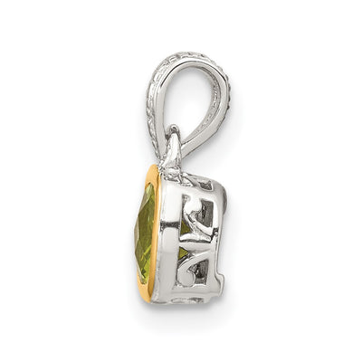 Shey Couture Sterling Silver Rhodium-plated with 14K Accent Polished Cushion-cut Peridot Pendant