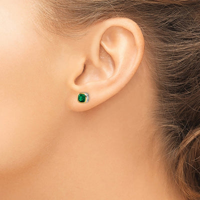 Shey Couture Sterling Silver Rhodium-plated with 14K Accent Created Emerald Square Stud Earrings