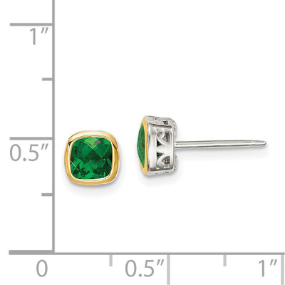 Shey Couture Sterling Silver Rhodium-plated with 14K Accent Created Emerald Square Stud Earrings