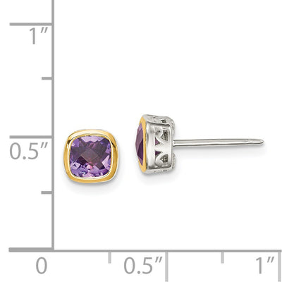 Shey Couture Sterling Silver Rhodium-plated with 14K Accent Amethyst Square Stud Earrings