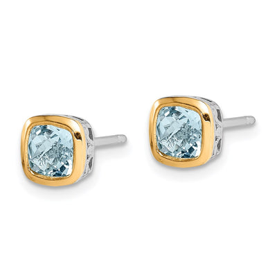 Shey Couture Sterling Silver Rhodium-plated with 14K Accent Aquamarine Square Stud Earrings