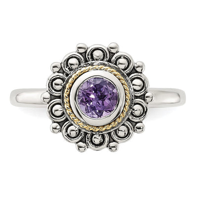 Shey Couture Sterling Silver with 14K Accent Antiqued Amethyst Ring