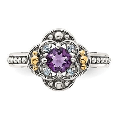 Shey Couture Sterling Silver with 14K Accent Antiqued .41 Amethyst / .09Swiss Blue Topaz Ring