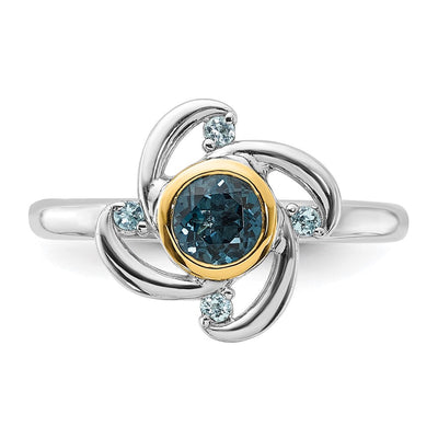 Shey Couture Sterling Silver Rhodium-plated with 14K Accent .69 London Blue Topaz / .08 Swiss Blue Topaz Ring