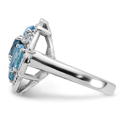 Shey Couture Sterling Silver Rhodium-plated with 14K Accent 1.36 Swiss Blue Topaz / 1.05 London Blue Topaz / .08 White Topaz Ring