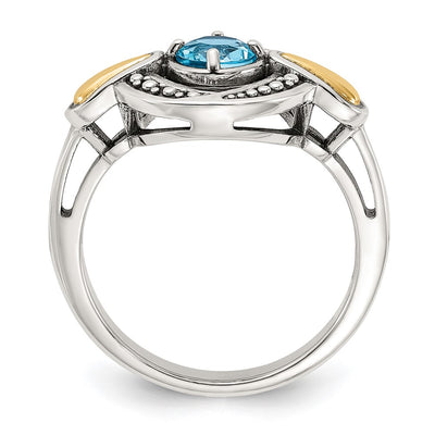 Shey Couture Sterling Silver Antiqued with 14K Accent Light Swiss Blue Topaz Ring