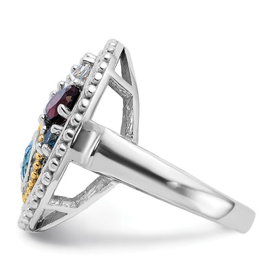 Shey Couture Sterling Silver Rh-plated w/14K Accent .47Citrine/.93Swiss Blue Topaz/.15Light Blue Topaz/.13Peridot/.67Garnet/.39Wht Topaz Ring