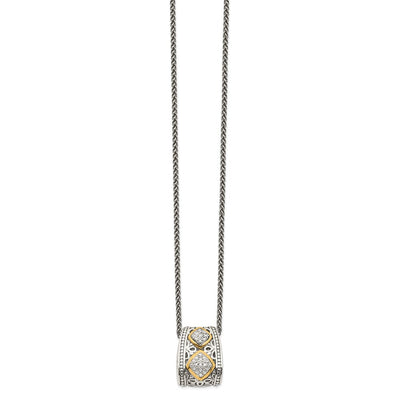 Shey Couture Sterling Silver Antiqued with 14K Accent Diamond Necklace, 18 x 13mm