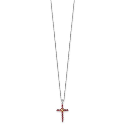 Shey Couture Sterling Silver Rhodium-plated with 14K -X- Accent Round Garnet Cross with Extension Necklace