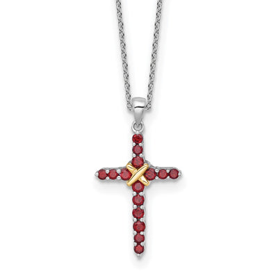 Shey Couture Sterling Silver Rhodium-plated with 14K -X- Accent Round Garnet Cross with Extension Necklace