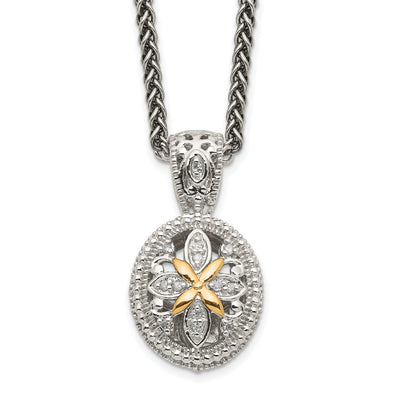 Shey Couture Sterling Silver Antiqued with 14K Accent Diamond Necklace, 18 x 13mm