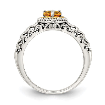 Shey Couture Sterling Silver with 14K Accent Antiqued Heart Citrine Ring