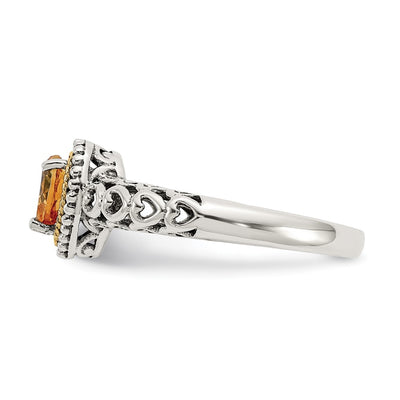 Shey Couture Sterling Silver with 14K Accent Antiqued Heart Citrine Ring