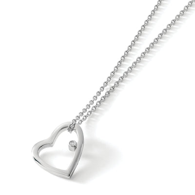 White Ice Sterling Silver Rhodium-plated Diamond Open Heart Necklace with Extender, 20 x 21mm